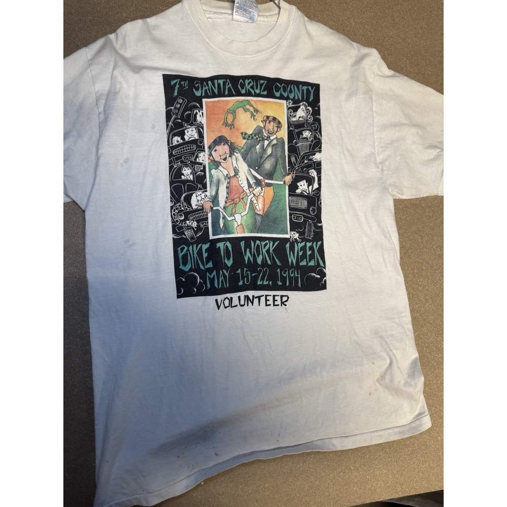 Vintage 90s Santa Cruz Bike T Shirt Bike To Work Week Size M Single Stitch